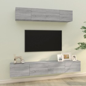 Set de muebles para TV 4 pzas madera contrachapada gris Sonoma de vidaXL, Muebles TV - Ref: Foro24-3114540, Precio: 157,87 €,...