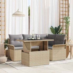 Conjunto de sofá de jardín con cojín 5 pcs Beige Poliratán en Sofás de exterior | Comprar online en Foru.es