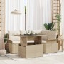 Conjunto de sofá de jardín con cojín 5 pcs Beige Poliratán en Sofás de exterior | Comprar online en Foru.es