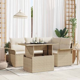 Conjunto de sofá de jardín con cojín 5 pcs Beige Poliratán en Sofás de exterior | Comprar online en Foru.es
