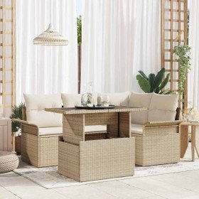 Conjunto de sofá de jardín con cojín 5 pcs Beige Poliratán en Sofás de exterior | Comprar online en Foru.es