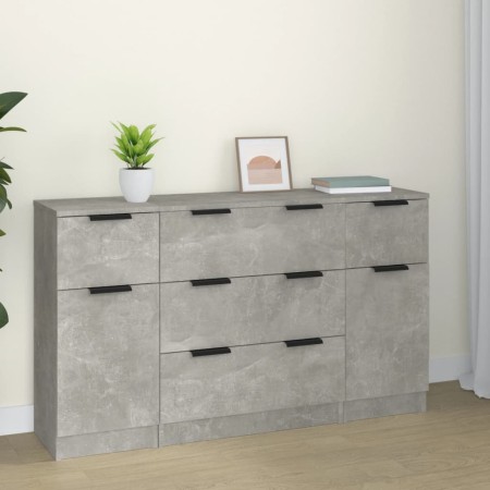 Set de aparador 3 piezas madera contrachapada gris hormigón de vidaXL, Aparadores - Ref: Foro24-3115823, Precio: 168,75 €, De...