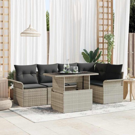 Conjunto de sofá de jardín 6 pcs Gris Claro ratán sintético en Sofás de exterior | Comprar online en Foru.es