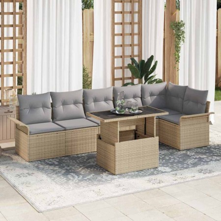 Conjunto de sofá de jardín 7 pcs Beige ratán sintético en Sofás de exterior | Comprar online en Foru.es