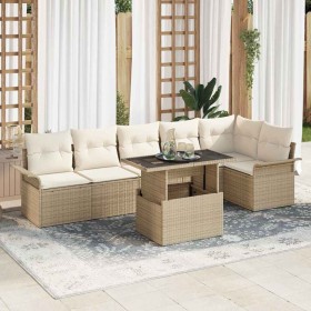 Conjunto de sofá de jardín con cojín 7 pcs Beige Poliratán en Sofás de exterior | Comprar online en Foru.es