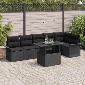 Conjunto de sofá de jardín con cojín 7 pcs Negro Poliratán en Sofás de exterior | Comprar online en Foru.es