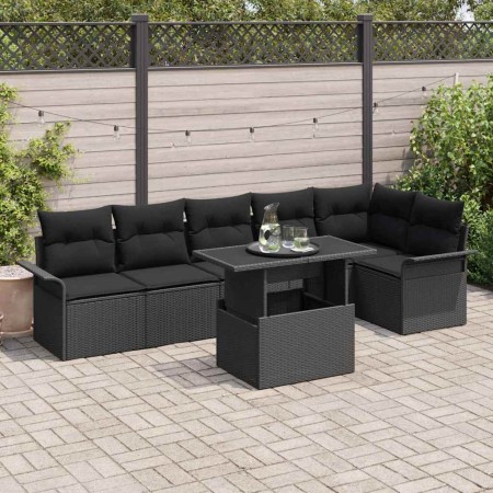Conjunto de sofá de jardín con cojín 7 pcs Negro Poliratán en Sofás de exterior | Comprar online en Foru.es