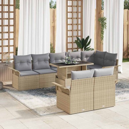 Conjunto de sofá de jardín con cojín 9 pcs Beige Poliratán en Sofás de exterior | Comprar online en Foru.es