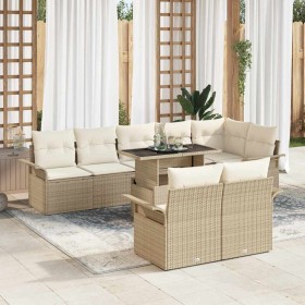 Conjunto de sofá de jardín con cojín 9 pcs Beige Poliratán en Sofás de exterior | Comprar online en Foru.es