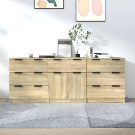Aparador de 3 piezas madera contrachapada color roble Sonoma de vidaXL, Aparadores - Ref: Foro24-3115798, Precio: 220,38 €, D...
