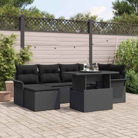Conjunto de sofá de jardín con cojín 7 pcs Negro Poliratán en Sofás de exterior | Comprar online en Foru.es
