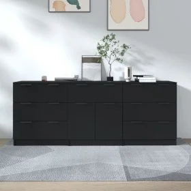 Aparador de 3 piezas madera contrachapada negro de vidaXL, Aparadores - Ref: Foro24-3115797, Precio: 221,32 €, Descuento: %