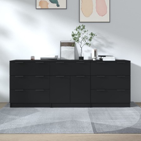Aparador de 3 piezas madera contrachapada negro de vidaXL, Aparadores - Ref: Foro24-3115797, Precio: 229,17 €, Descuento: %