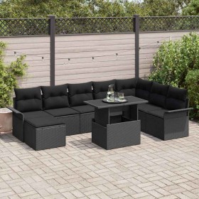 Conjunto de sofá de jardín con cojín 9 pcs Negro Poliratán en Sofás de exterior | Comprar online en Foru.es