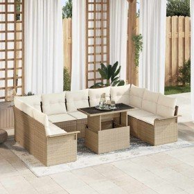 Conjunto de sofá de jardín con cojín 10 pcs Beige Poliratán en Sofás de exterior | Comprar online en Foru.es