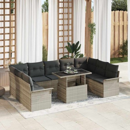 Conjunto de sofá de jardín 10 pcs Gris claro Poliratán en Sofás de exterior | Comprar online en Foru.es