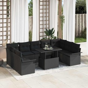 Conjunto de sofá de jardín con cojín 10 pcs Negro Poliratán en Sofás de exterior | Comprar online en Foru.es