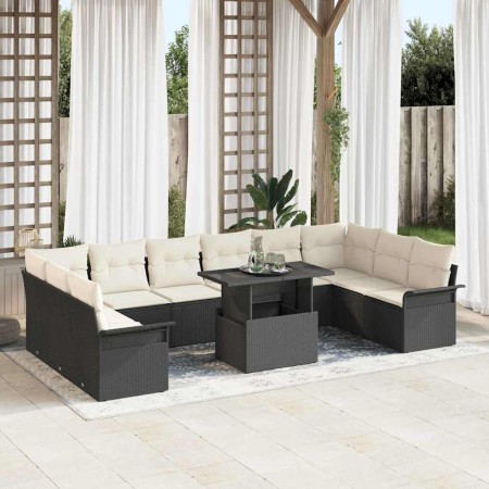 Conjunto de sofá de jardín con cojín 11 pcs Negro Poliratán en Sofás de exterior | Comprar online en Foru.es