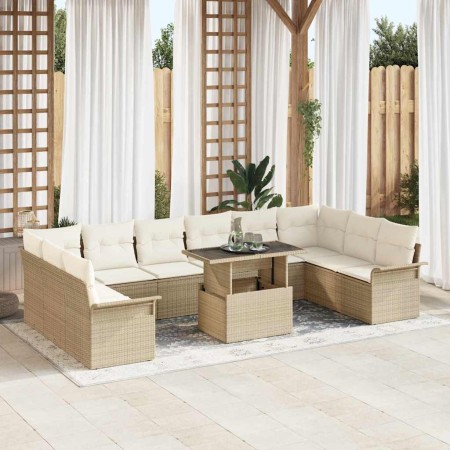 Conjunto de sofá de jardín con cojín 11 pcs Beige Poliratán en Sofás de exterior | Comprar online en Foru.es