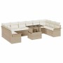 Conjunto de sofá de jardín con cojín 11 pcs Beige Poliratán en Sofás de exterior | Comprar online en Foru.es