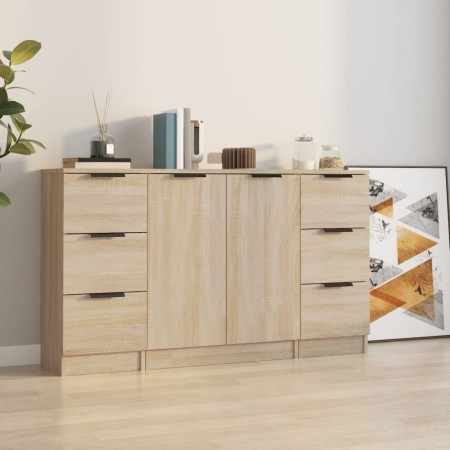 Aparadores 3 piezas madera contrachapada color roble sonoma de vidaXL, Aparadores - Ref: Foro24-3115838, Precio: 176,16 €, De...