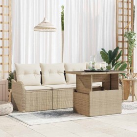 Conjunto de sofá de jardín con cojín 5 pcs Beige Poliratán en Sofás de exterior | Comprar online en Foru.es