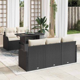 Conjunto de sofá de jardín 6 pcs Negro y crema ratán sintético en Sofás de exterior | Comprar online en Foru.es