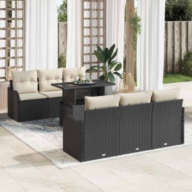 Conjunto de sofá de jardín con cojín 7 pcs Negro Poliratán en Sofás de exterior | Comprar online en Foru.es