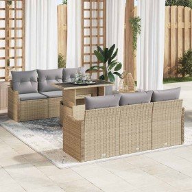 Conjunto de sofá de jardín con cojín 7 pcs Beige Poliratán en Sofás de exterior | Comprar online en Foru.es