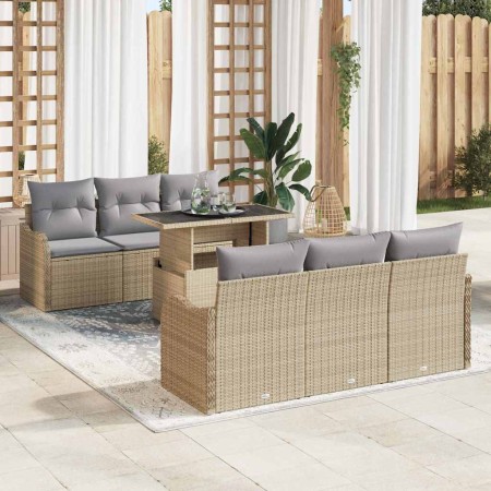 Conjunto de sofá de jardín con cojín 7 pcs Beige Poliratán en Sofás de exterior | Comprar online en Foru.es