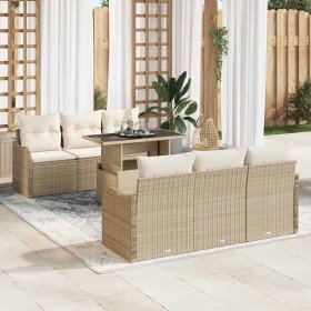 Conjunto de sofá de jardín con cojín 7 pcs Beige Poliratán en Sofás de exterior | Comprar online en Foru.es