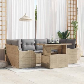 Conjunto de sofá de jardín con cojín 7 pcs Beige Poliratán en Sofás de exterior | Comprar online en Foru.es