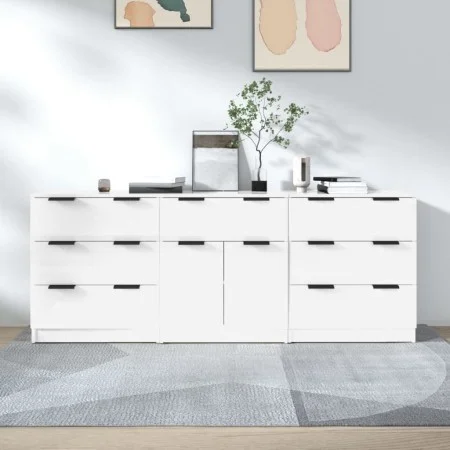 Aparador de 3 piezas madera contrachapada blanco brillante de vidaXL, Aparadores - Ref: Foro24-3115800, Precio: 257,83 €, Des...