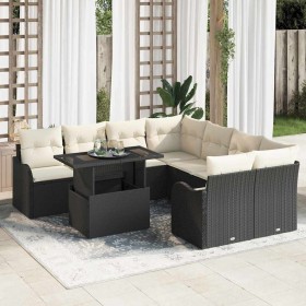 Conjunto de sofá de jardín con cojín 9 pcs Negro Poliratán en Sofás de exterior | Comprar online en Foru.es