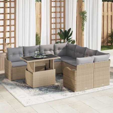Conjunto de sofá de jardín con cojín 9 pcs Beige Poliratán en Sofás de exterior | Comprar online en Foru.es