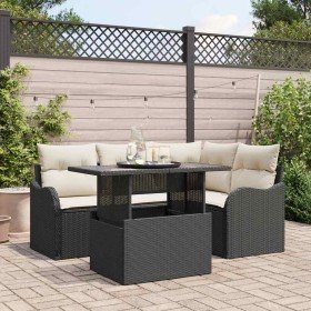 Conjunto de sofá de jardín con cojín 5 pcs Negro Poliratán en Sofás de exterior | Comprar online en Foru.es