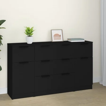 Set de aparador de 3 piezas de madera contrachapada negro de vidaXL, Aparadores - Ref: Foro24-3115821, Precio: 170,59 €, Desc...
