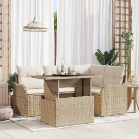 Juego de comedor para exteriores 5 pcs Beige Poliratán en Sofás de exterior | Comprar online en Foru.es