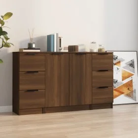 Sideboards 3 pieces plywood brown oak by vidaXL, Sideboards - Ref: Foro24-3115843, Price: 180,83 €, Discount: %
