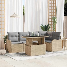 Conjunto de sofá de jardín con cojín 6 pcs Beige Poliratán en Sofás de exterior | Comprar online en Foru.es