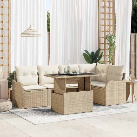 Conjunto de comedor con cojín 6 pcs Beige Poliratán en Sofás de exterior | Comprar online en Foru.es