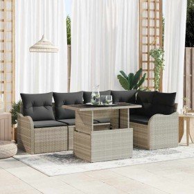 Conjunto de sofá de jardín con cojín 6 pcs Gris claro Poliratán en Sofás de exterior | Comprar online en Foru.es