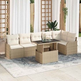 Conjunto de sofá de jardín con cojín 7 pcs Beige Poliratán en Sofás de exterior | Comprar online en Foru.es