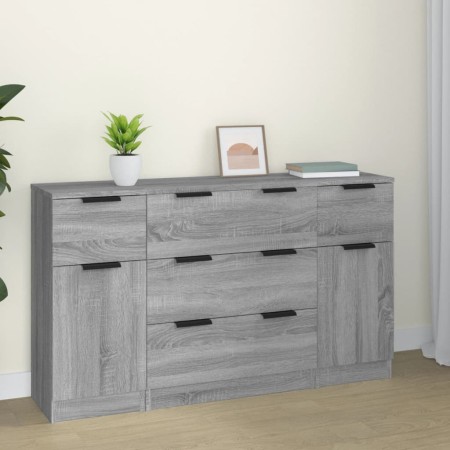 Set de aparador 3 piezas madera contrachapada gris sonoma de vidaXL, Aparadores - Ref: Foro24-3115826, Precio: 185,67 €, Desc...