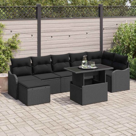Conjunto de sofá de jardín con cojín 8 pcs Negro Poliratán en Sofás de exterior | Comprar online en Foru.es