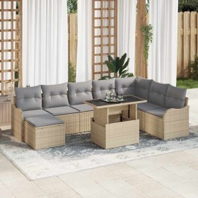 Conjunto de sofá de jardín con cojín 9 pcs Beige Poliratán en Sofás de exterior | Comprar online en Foru.es