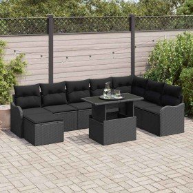 Conjunto de sofá de jardín con cojín 9 pcs Negro Poliratán en Sofás de exterior | Comprar online en Foru.es