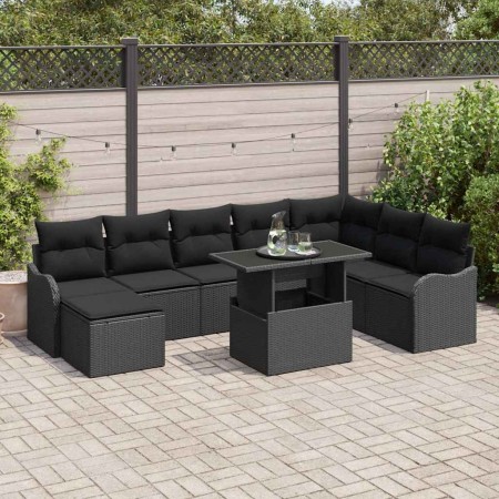 Conjunto de sofá de jardín con cojín 9 pcs Negro Poliratán en Sofás de exterior | Comprar online en Foru.es