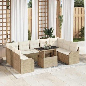 Conjunto de sofá de jardín con cojín 10 pcs Beige Poliratán en Sofás de exterior | Comprar online en Foru.es