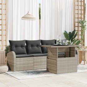 Conjunto de sofá de jardín con cojín 5 pcs Gris claro Poliratán en Sofás de exterior | Comprar online en Foru.es